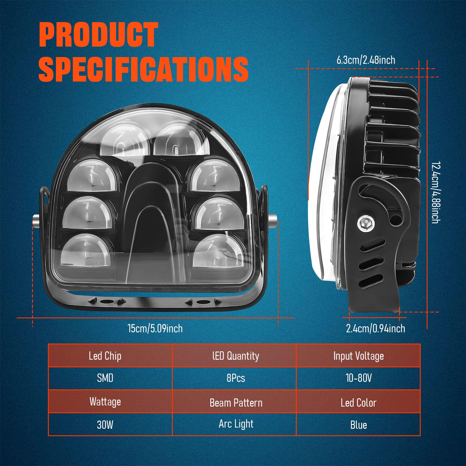 Chelhead - Luz de seguridad LED Arc Zone 24W DC 10-80V para carretillas elevadoras, iluminación universal con 8 chips, indicador de seguridad, compatible con carretillas elevadoras eléctricas, AGV