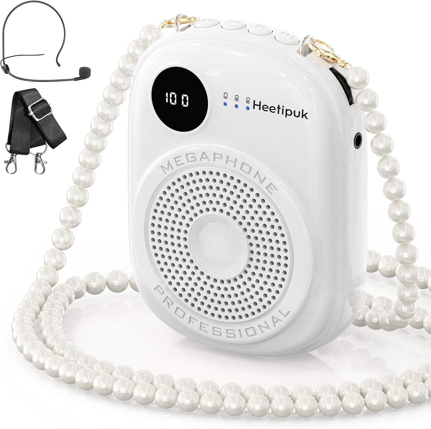 Portable Voice Amplifier Wired Microphone and Speaker,PA System Voice Amplifier with Mic Headset for Teachers,Speech,Tour Guides,Coaches,Yoga, Fitness Instructors Bluetooth 5.0 TF Card (White)