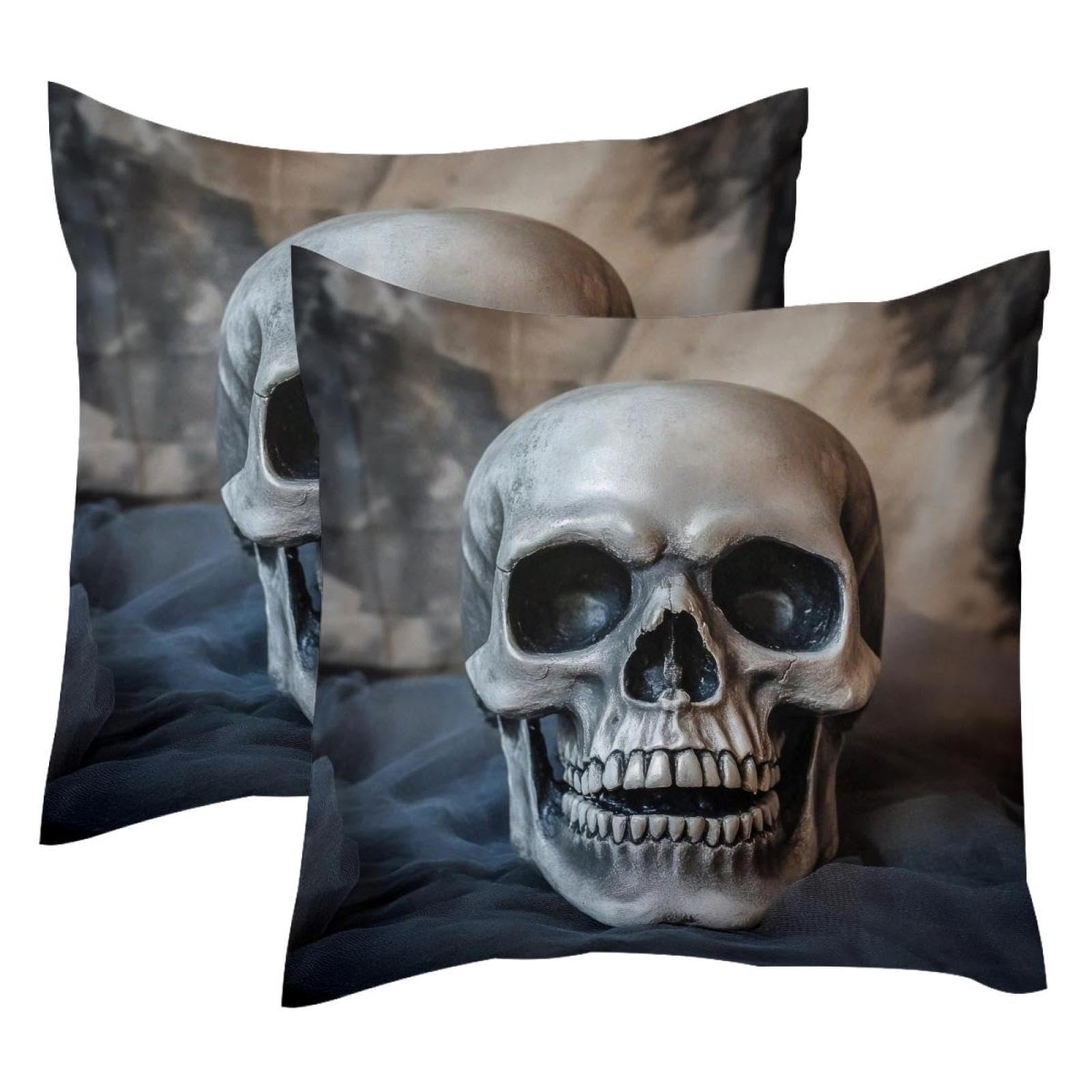 Housse de coussin velours 50x50 lavable avec motif tête de mort doux
