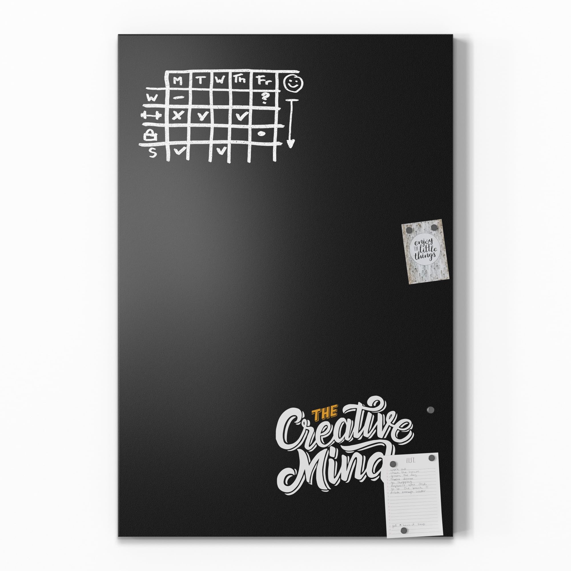DEQORI Magnetyczna tablica do pisania kredą z nadrukiem UV | motyw "Kreatywna głowa" | wzór prostokątny 60 x 90 cm | metalowa tablica kredowa do pisania – dekoracja ścienna do kuchni, korytarza