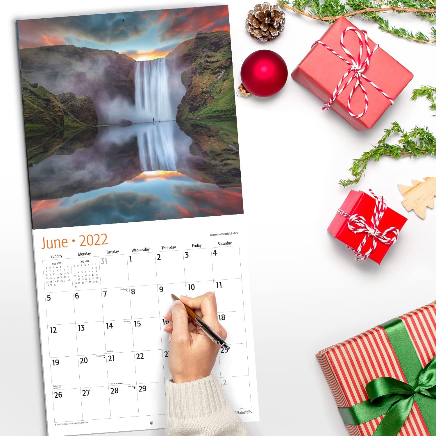 RED EMBER Waterfalls 2022 Hangable Wall Calendar - 12" x 24" Opened - Thick & Sturdy Paper - Giftable - Cascades of Wonder : Office Products