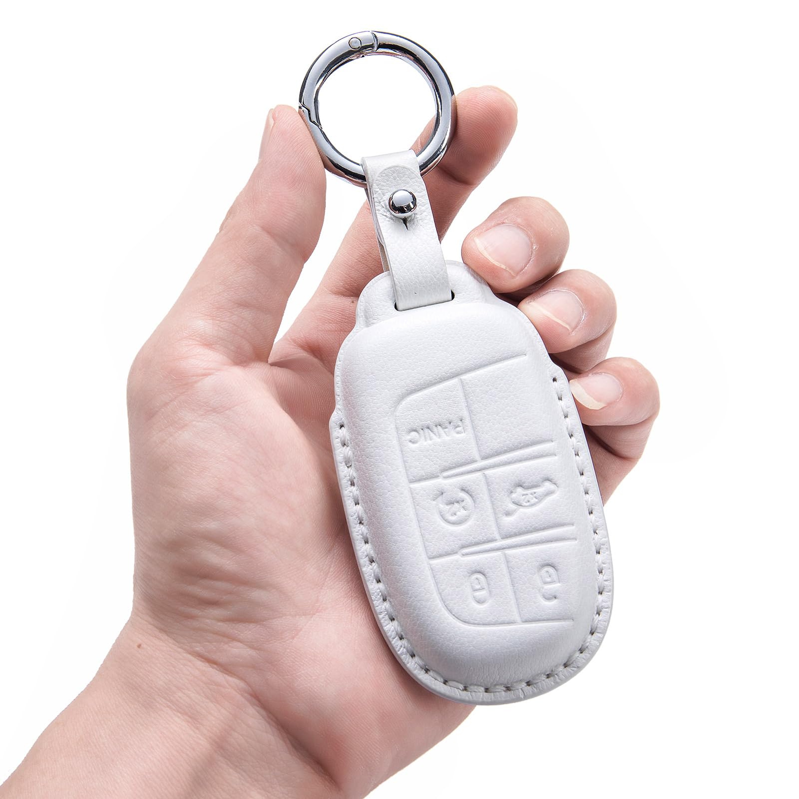 BFDDPPM for Jeep Key Fob Cover with Keychain, Genuine leather Full Cover Protection suitable for Grand Cherokee Renegade Chrysler 200 300 Dodge RAM Durango Challenger Journey Smart Key