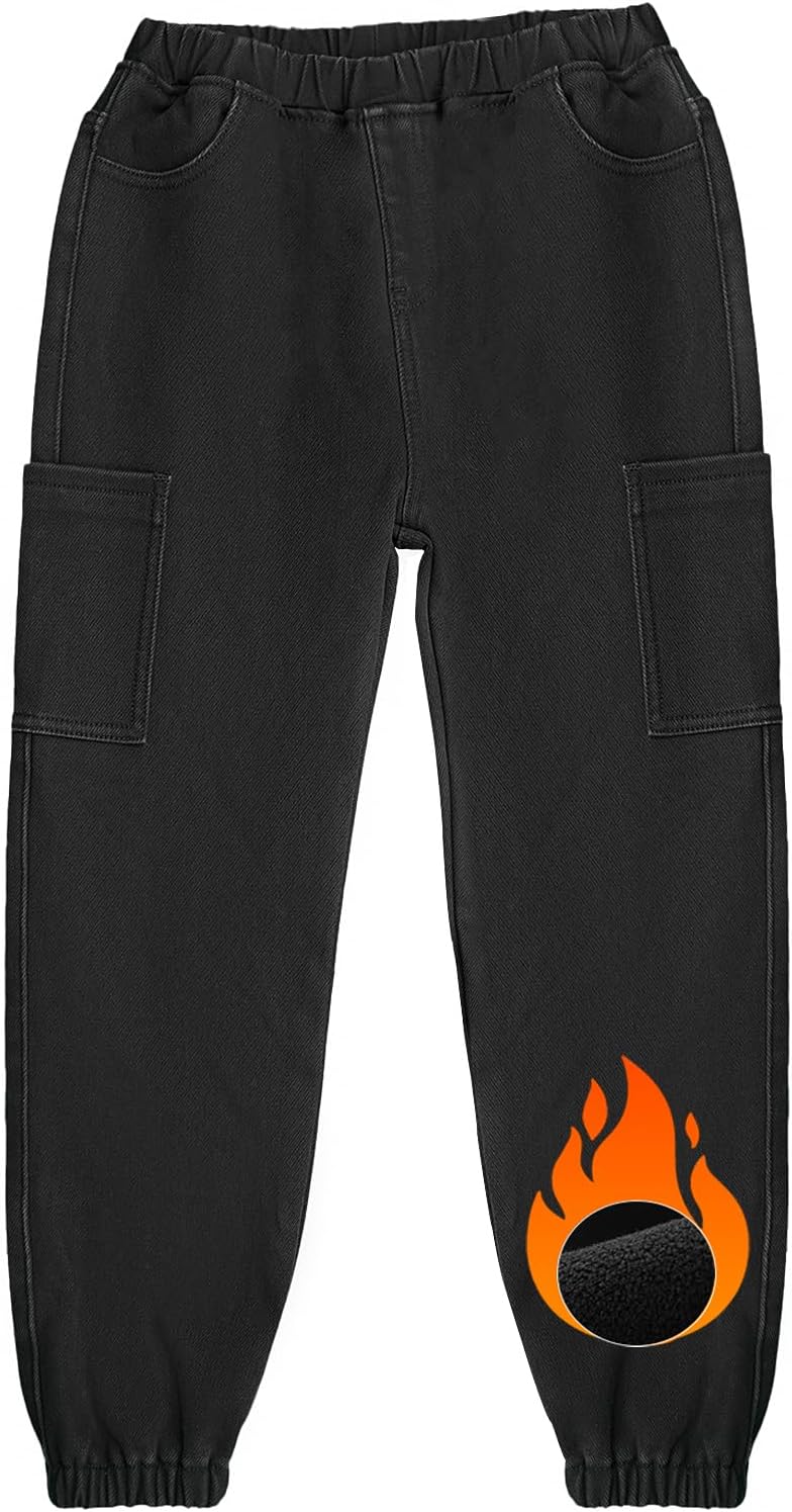 Winter Pants for Boys Fleece Lined Jeans, Toddler Cargo Pants with Elastic Waist for Boys Size 4/5/6/7/8 - Image 8