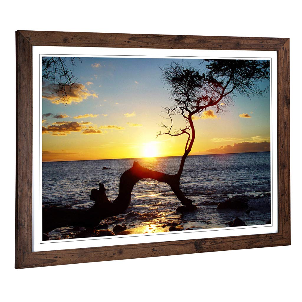 Big Box Art Framed Print of Seascape Hawaii Sunset (1) Design | Wall Art Picture | Home Decor for Kitchen, Living, Dining Room, Bedroom, Hallway, Office, Walnut, A2 / 24.5x18 Inch / 62x45cm