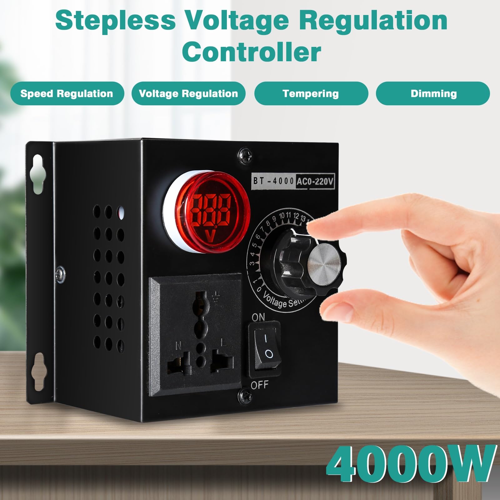 Jadeshay Regulador de Voltaje,4000W Regulador de Velocidad Ajustable SCR Controlador de Velocidad AC220V para Doméstico Ventilador Motor Amoladoras Angulares Taladros