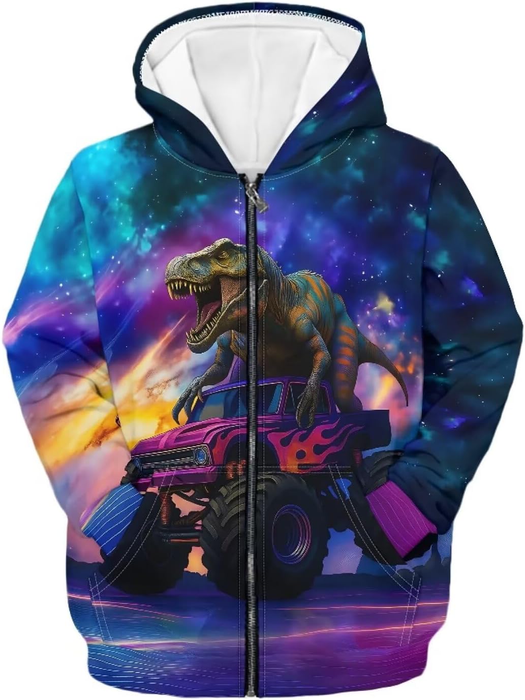 Dinosaur Theme Boys Zip Up Hoodie Comfy Long Sleeve with Pockets Casual Kid Hooded Sweatshirts 8-16 Years