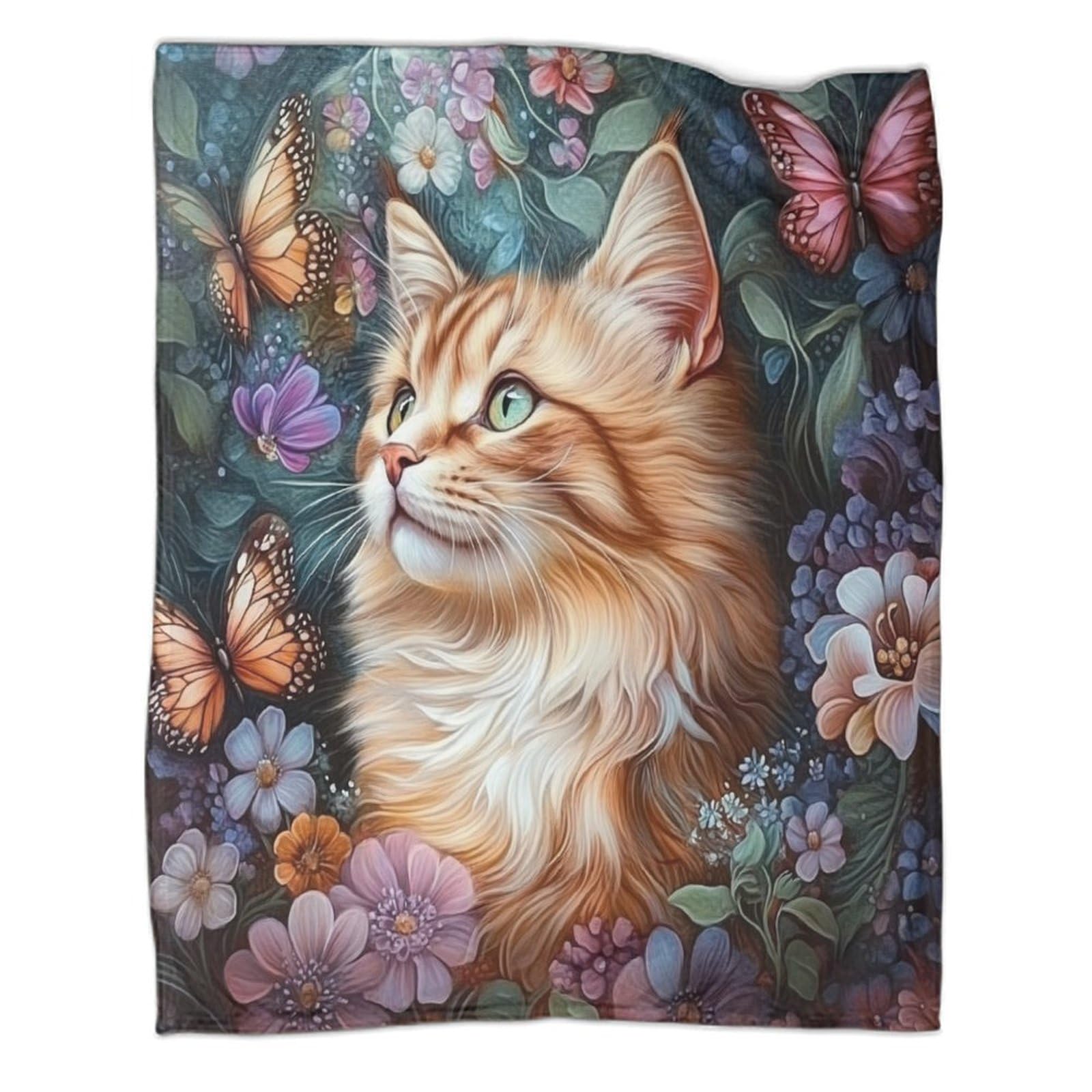 Kaiyun Style-9 Butterflies And Flowers Surround The Cat Printed Blanket 3D Cute Animals Design Bedspread Soft Warm Microfiber Throws And Patchwork Quilts 50X60inch(127X152cm)