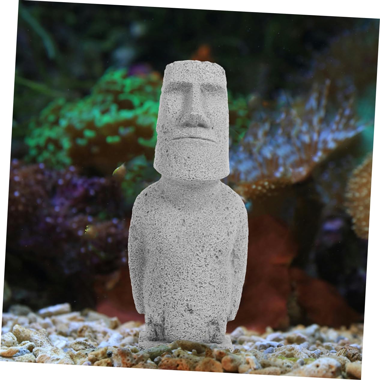 ULTECHNOVO 4 Pièces Statue Moai simulée Faux en Forme de Accessoires d'aquarium Pierre Mignon Paysage d'aquarium décor Statue Moai sous-Marine Moaï grès Grey