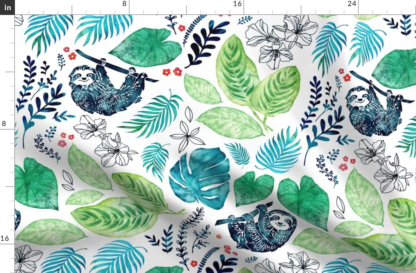 Spoonflower Fabric - Watercolor Tropical Animal Palm Leaves Nature Plant Tree Floral Printed on Organic Cotton Sateen Fabric by The Yard - Sewing Quilting Apparel Home Decor