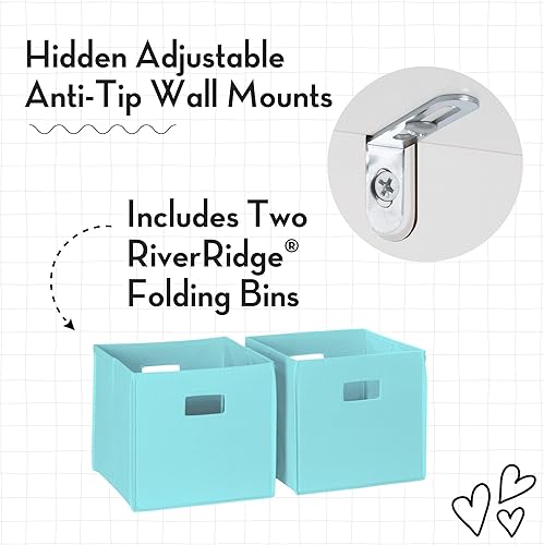 Miniatura 5 de RiverRidge Estantería para niños con contenedor de almacenamiento de verduras y 2 estantes abiertos y 2 contenedores de tela aguamarina, organizador