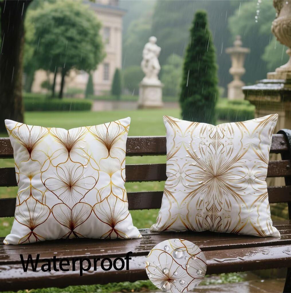 Outdoor Kissen Braun Kissenbezug 80x80cm Wasserfest Kopfkissen Leinen Sofakissen Böhmen Dekokissen Doppelseitiges Muster Kuschelkissen für Couch Garten Balkon Terrassen Herbst Deko,2 Stück lj-175