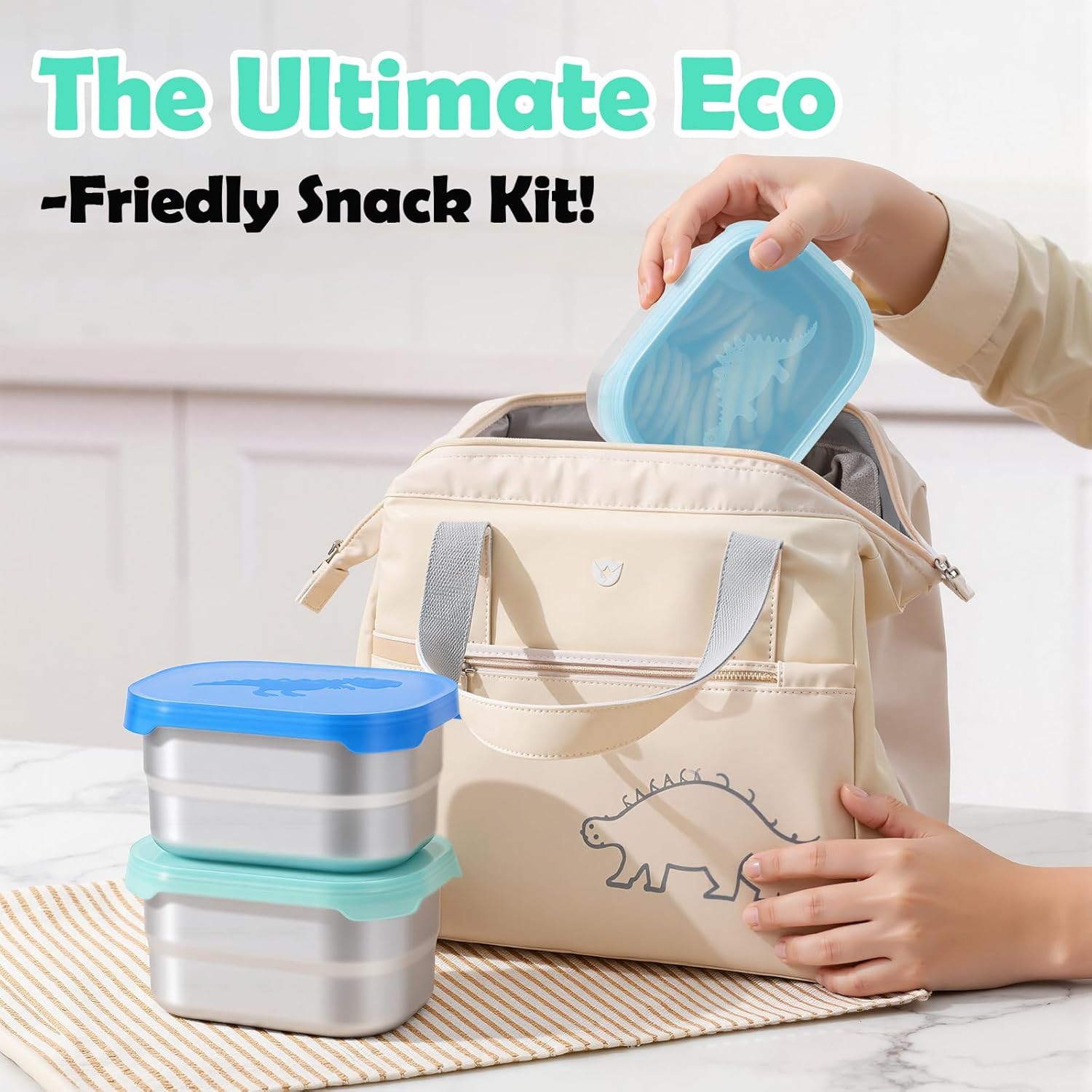 3×8oz Small Stainless Steel Snack Containers for Kids & Toddlers - 230mL Leakproof Food Containers with Cute Dino Lids | LFGB Certified, Stackable Metal Snack Box for Daycare, School, Travel - Image 8