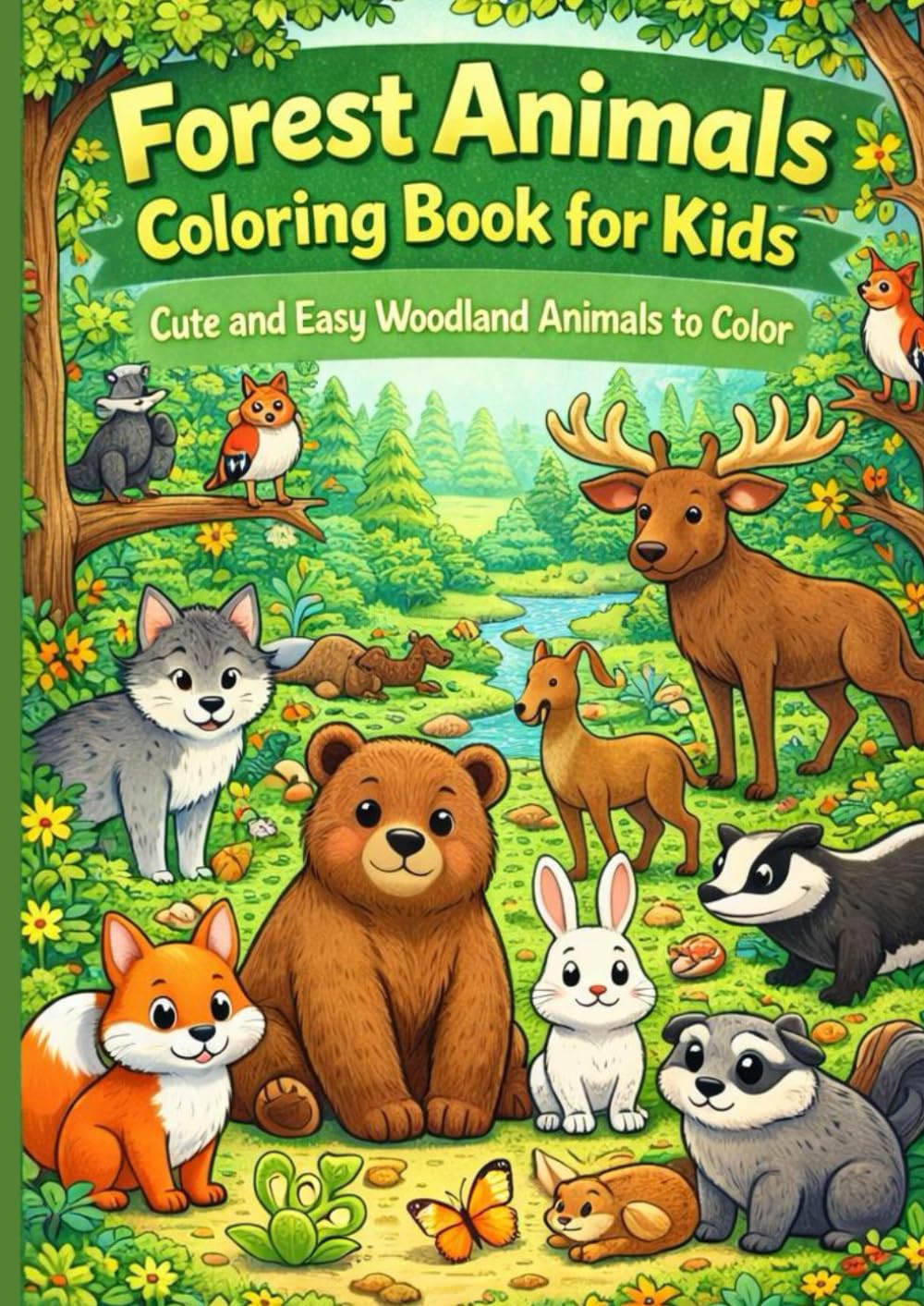 Forest Animals Coloring Book for Kids Cute and Easy Woodland Animals to Color: A Fun and Simple Coloring Book for Kids Ages 4–8