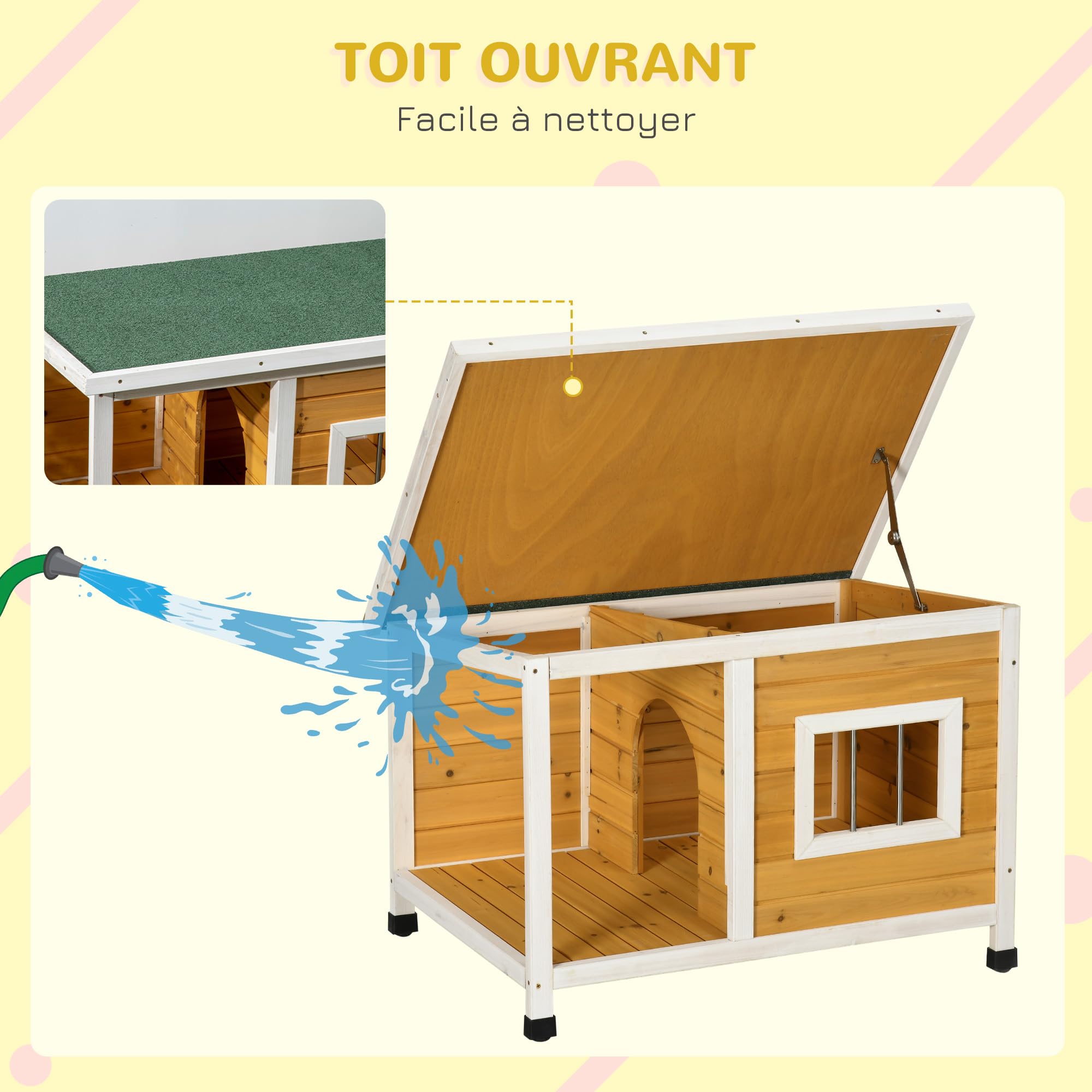 PawHut Niche pour Chien extérieur en Bois avec Toit ouvrant et fenêtre, 85,5 x 62 x 60 cm, Orange