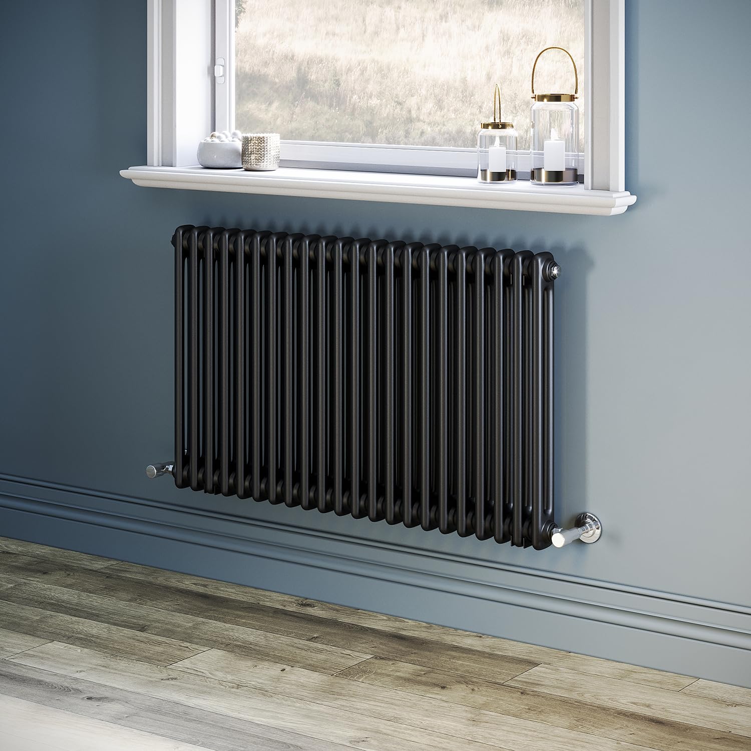 ELEGANT Radiator Traditional Column Style 600 x 1010 mm Horizontal Designer Radiator Cast Iron Black Double Column