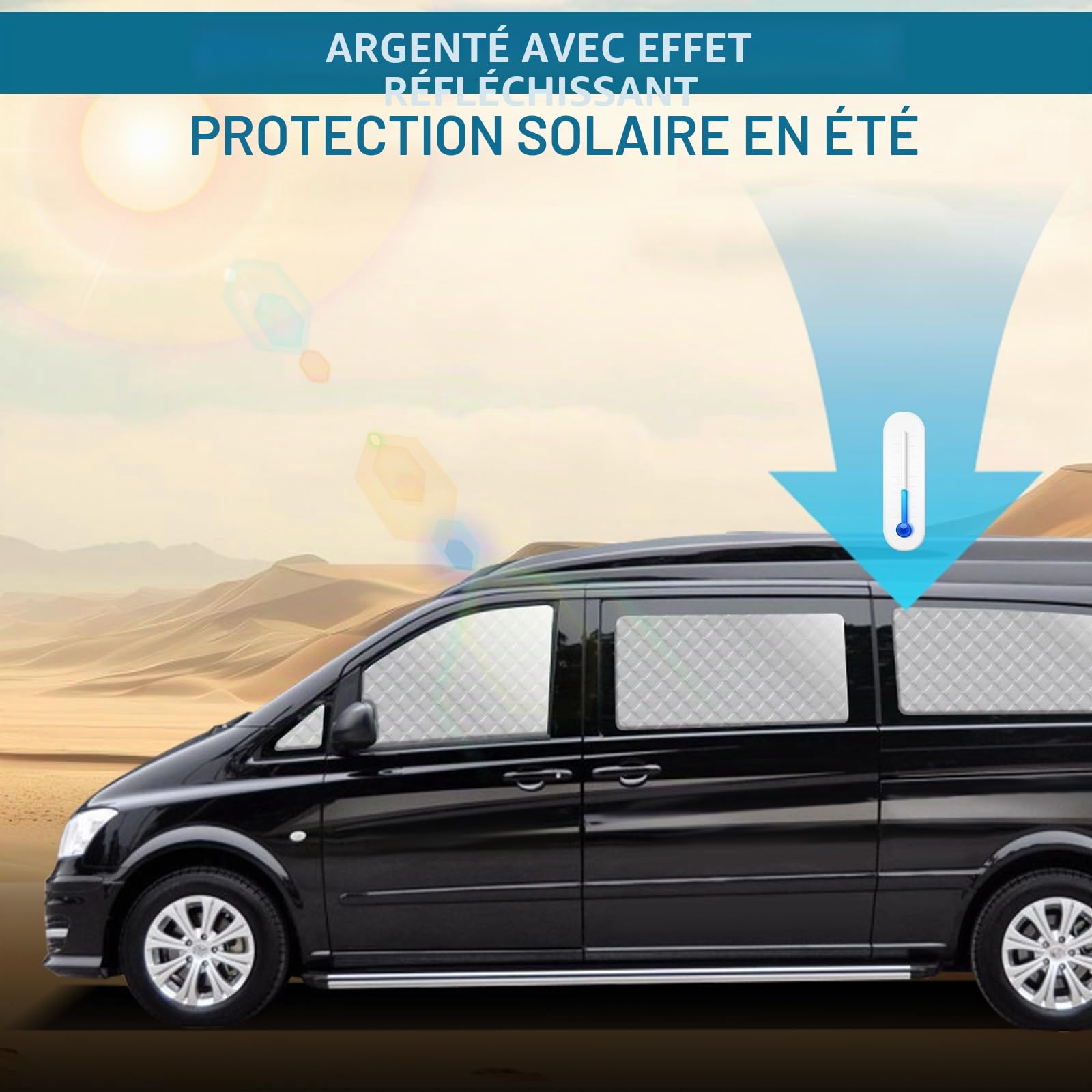 MaxAwe Ensemble de 10 rouleaux thermiques intérieurs pour VITO II W639/Viano SWB L2 2003-2014, kit de protection solaire, pare-soleil pour pare-brise, protection UV estivale et couverture isolante