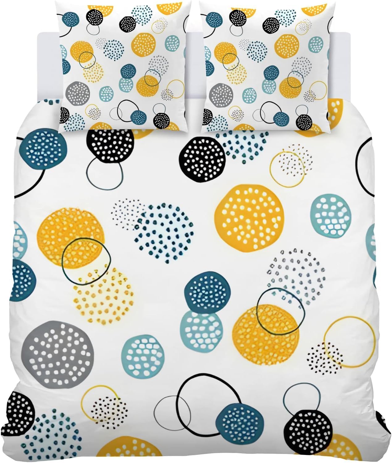 Komplet Pościeli Dla Niemowląt Blue Dots - Biało-pomarańczowa Dwustronna Poszwa Na Kołdrę 100x135 Cm Poszewka Na Poduszkę 40x60 Cm - Nowoczesny, White Orange, Double(3 Piece)