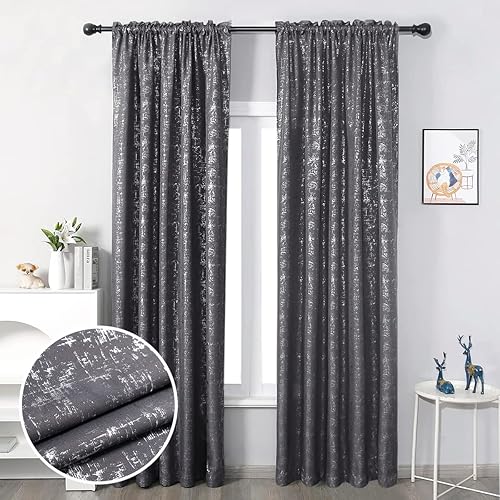Taisier Home Cortinas texturizadas de lino con estampado de lámina plateada, cortinas con diseño de puntos geométricos para dormitorio, sala de