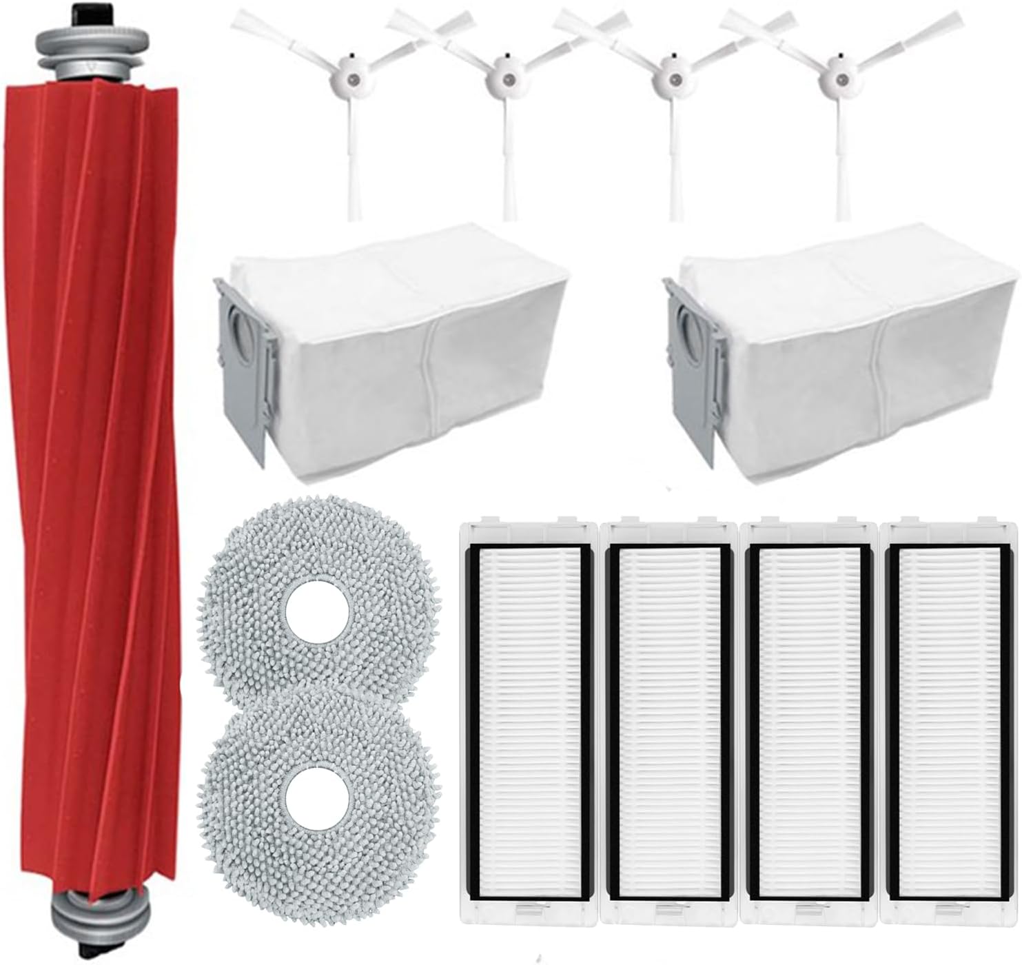 Odashen Pack of 13 Accessories Replacement Parts for Roborock Q Revo/Roborock P10 Robot Vacuum Cleaner Including 1 Main Brush, 2 Wipes, 2 Dust Bags, 4 Filters, 4 Side Brushes