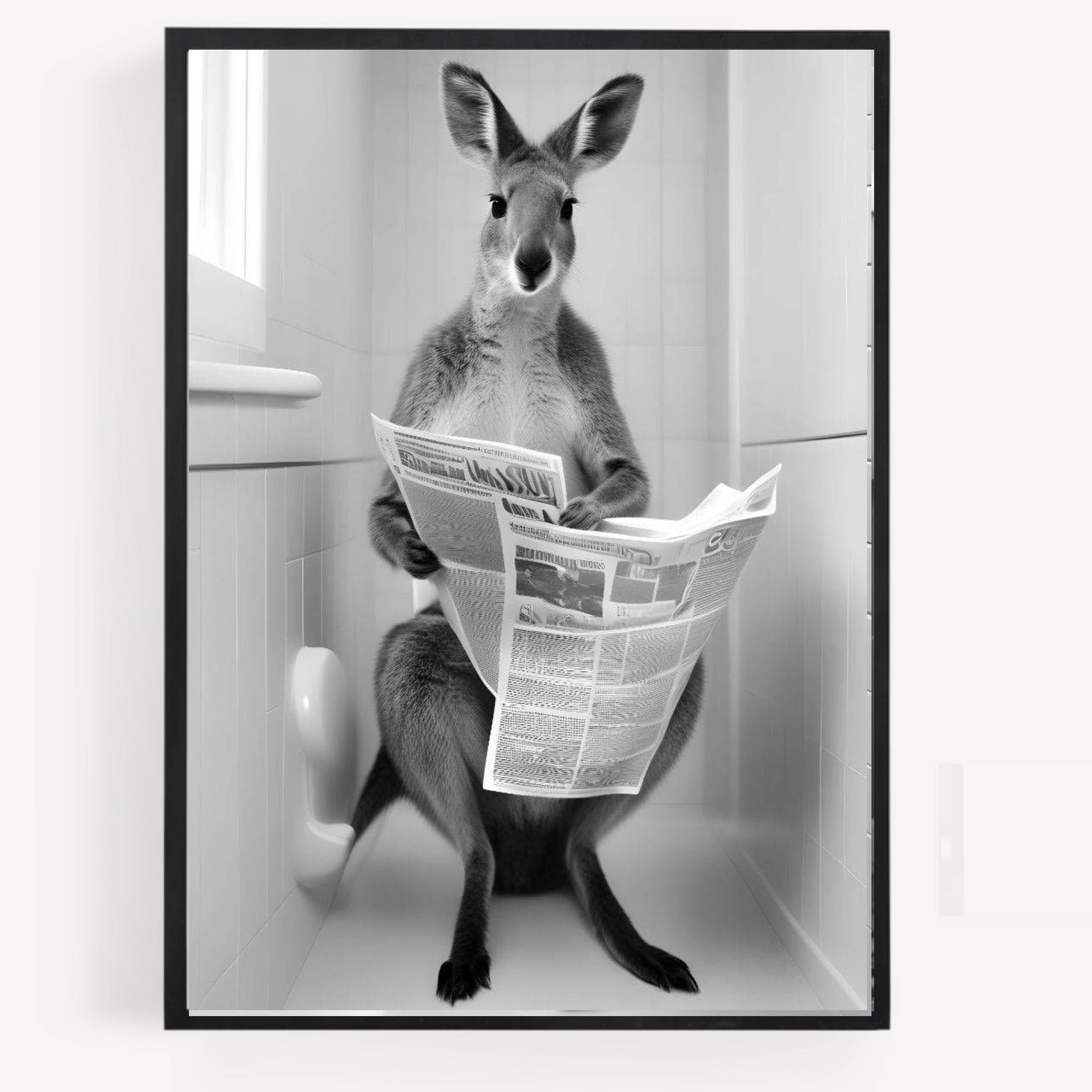 gfc Funny Bathroom Toilet animal Print Picture Poster Kangaroo on a toilet reading newspaper A4 UNFRAMED wall art Home decor Decorating
