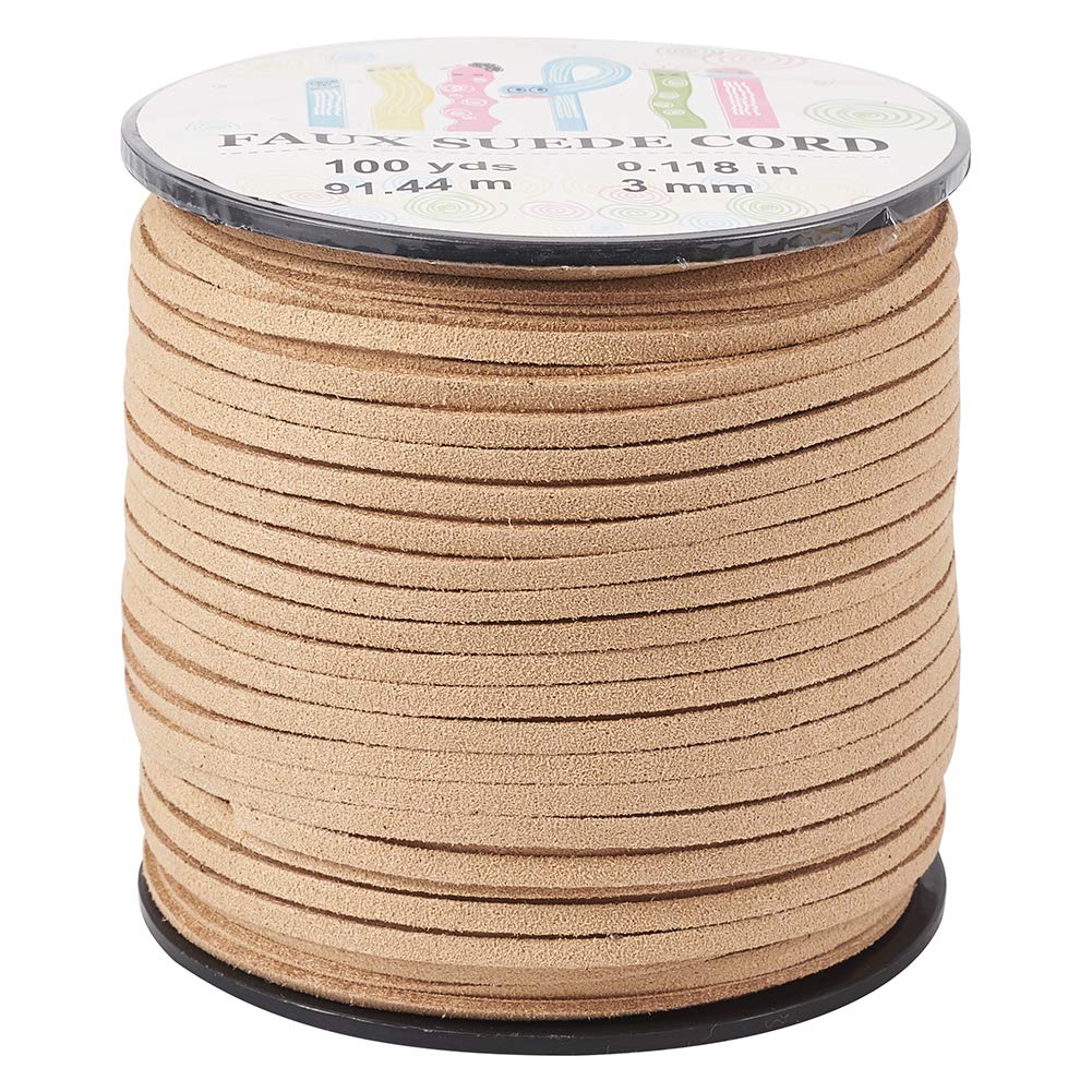 Cheriswely, corda in finta pelle scamosciata, 90 m, 3 mm, con perline in finto camoscio con rocchetto per gioielli fai da te, confezione regalo, colore oro