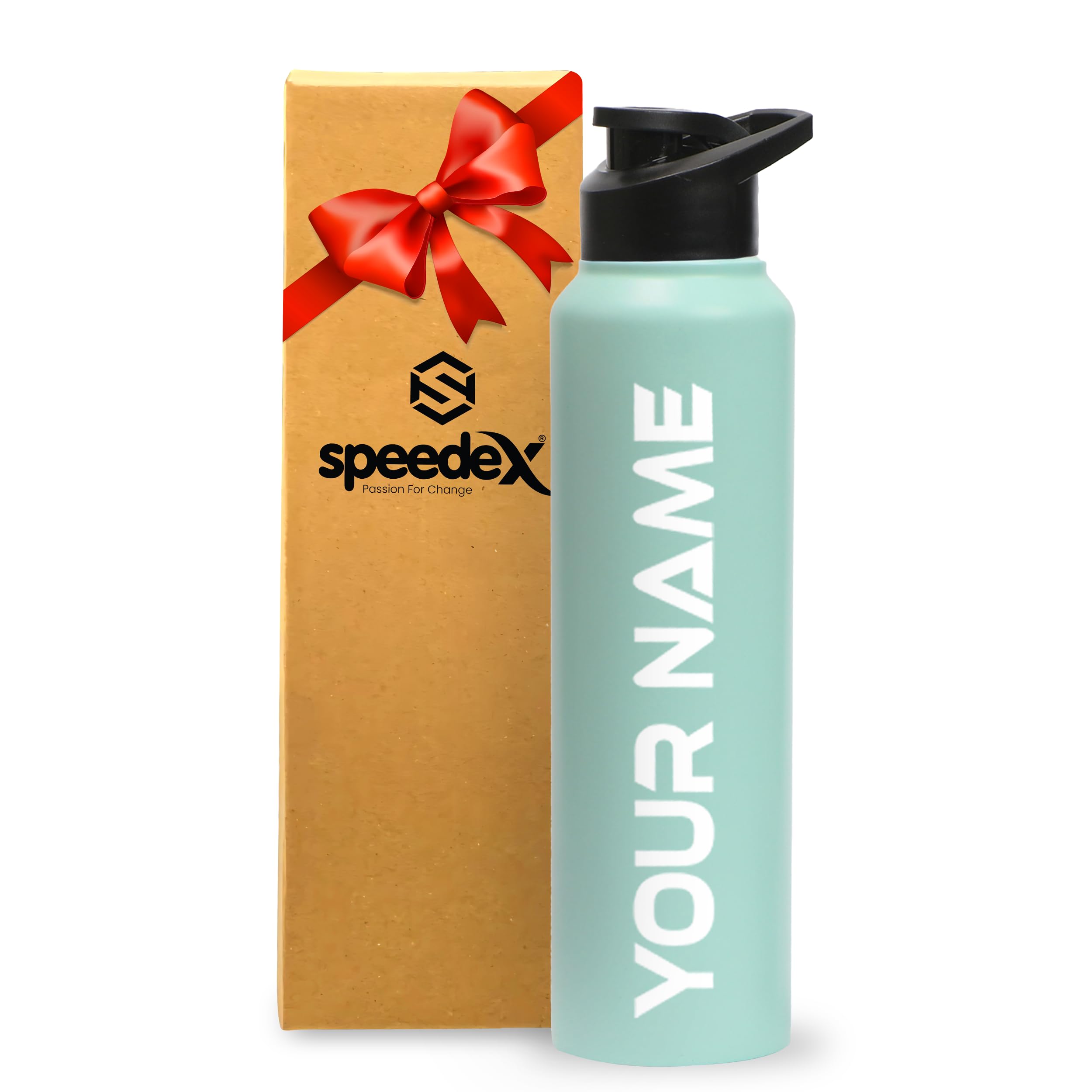 Speedex Customised Stainless Steel Water Bottle 1 Ltr with Name – Personalised Engraved Sipper Cap Bottle for Kids, Men & Women, School, Gym, Office Pastel Green, Set of 1