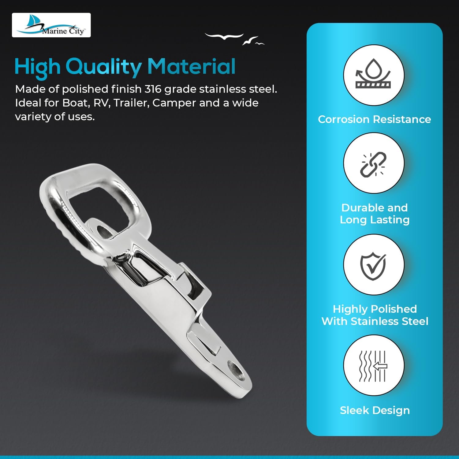 MARINE CITY Folding Step – Heavy Duty Stainless Steel, Corrosion-Resistant, Spring-Loaded Design, 4-1/5" x 3-1/3", for Boats, Ships, RVs, Marines, Yachts, Kayaks (Pack of 1)