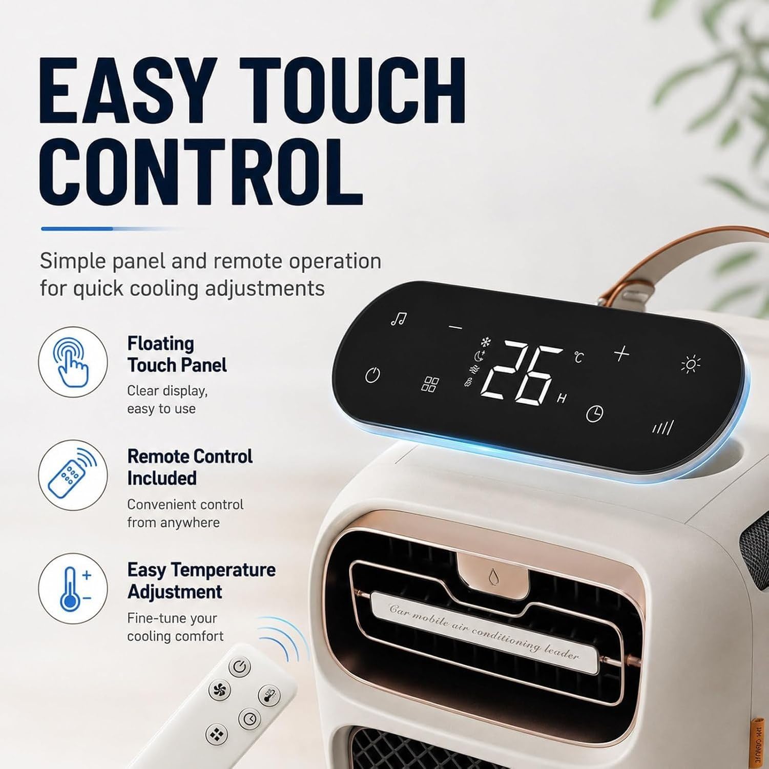 Przenośny klimatyzator 5000 BTU do namiotu, kampera i małych pomieszczeń, chłodzenie AC, cichy 45 dB, sterowanie dotykowe i pilotem, zasilanie AC/24V DC na zewn, Dc24v