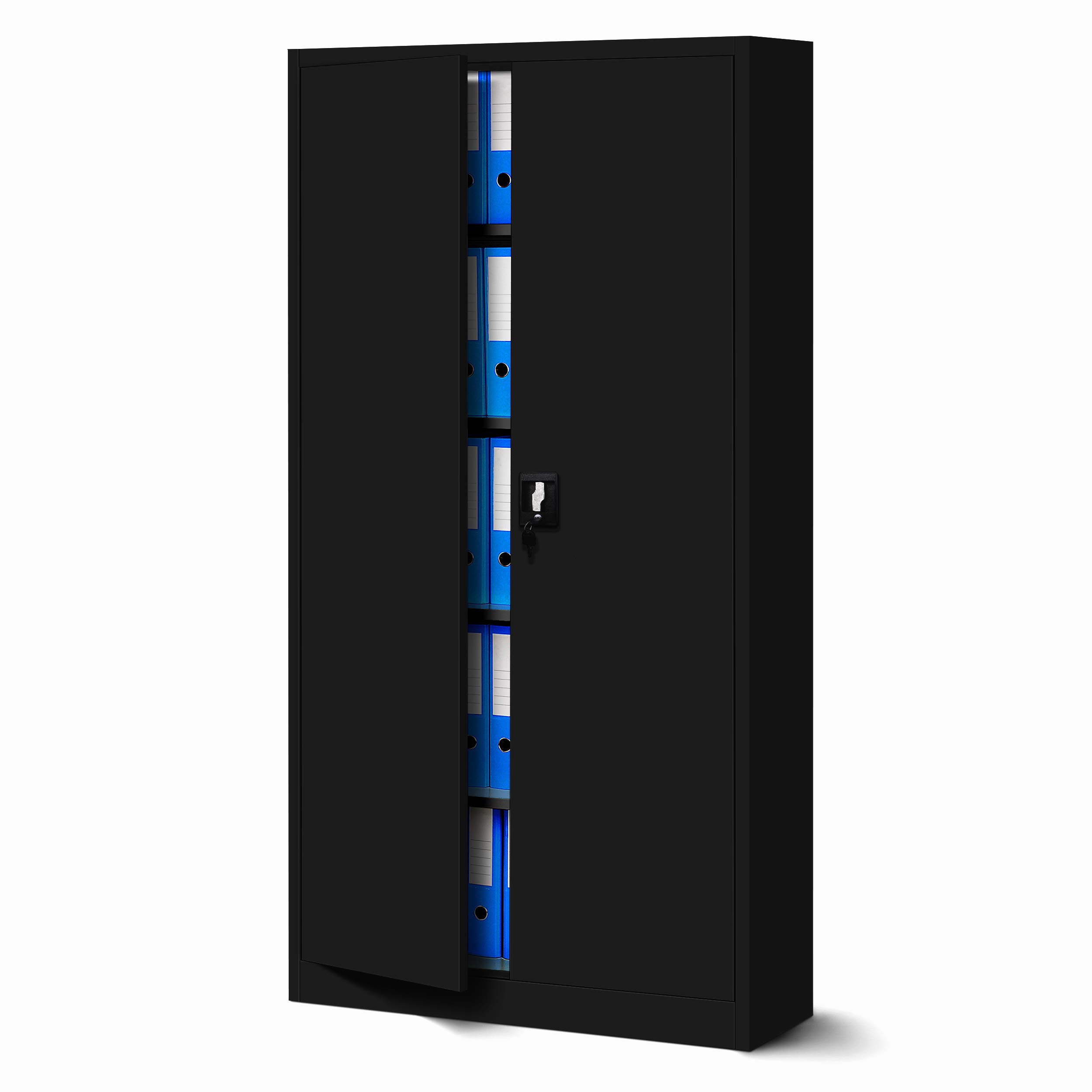 Jan Nowak Metallschrank Jan 185 x 90 x 40 cm - Metall Aktenschrank Abschließbar mit 2 Türen, Mehrzweckschrank mit 5 Ebenen, Büroschrank aus Stahlschrank mit Pulverbeschichtung - Schwarz