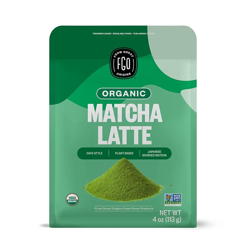 FGO Matcha Latte em pó com matcha orgânico e açúcar de cana orgânico, 112 g