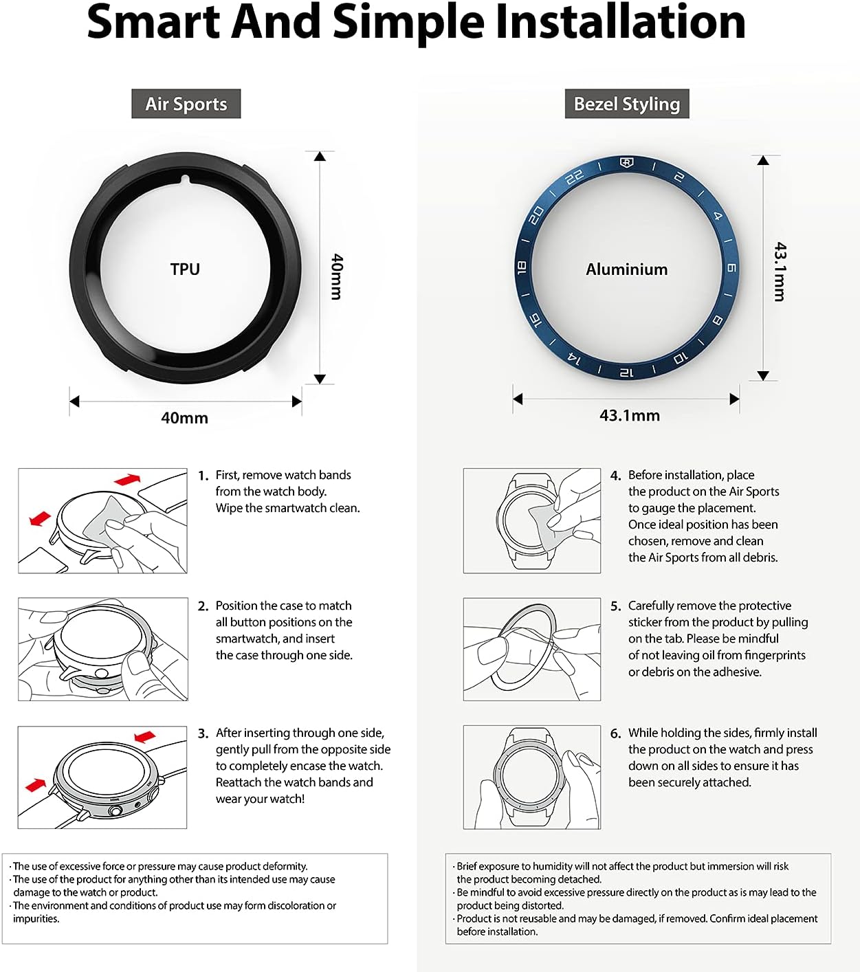 Ringke [Air Sports + Bezel Styling] Compatible with Samsung Galaxy Watch 4 40mm, Flexible Shockproof TPU Case with Adhesive Aluminum Frame Ring Cover - Black / 12