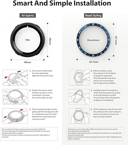 Vista 8 de Ringke [Air Sports + Bezel Styling] Compatible with Samsung Galaxy Watch 4 40mm, Flexible Shockproof TPU Case with Adhesive Aluminum Frame Ring