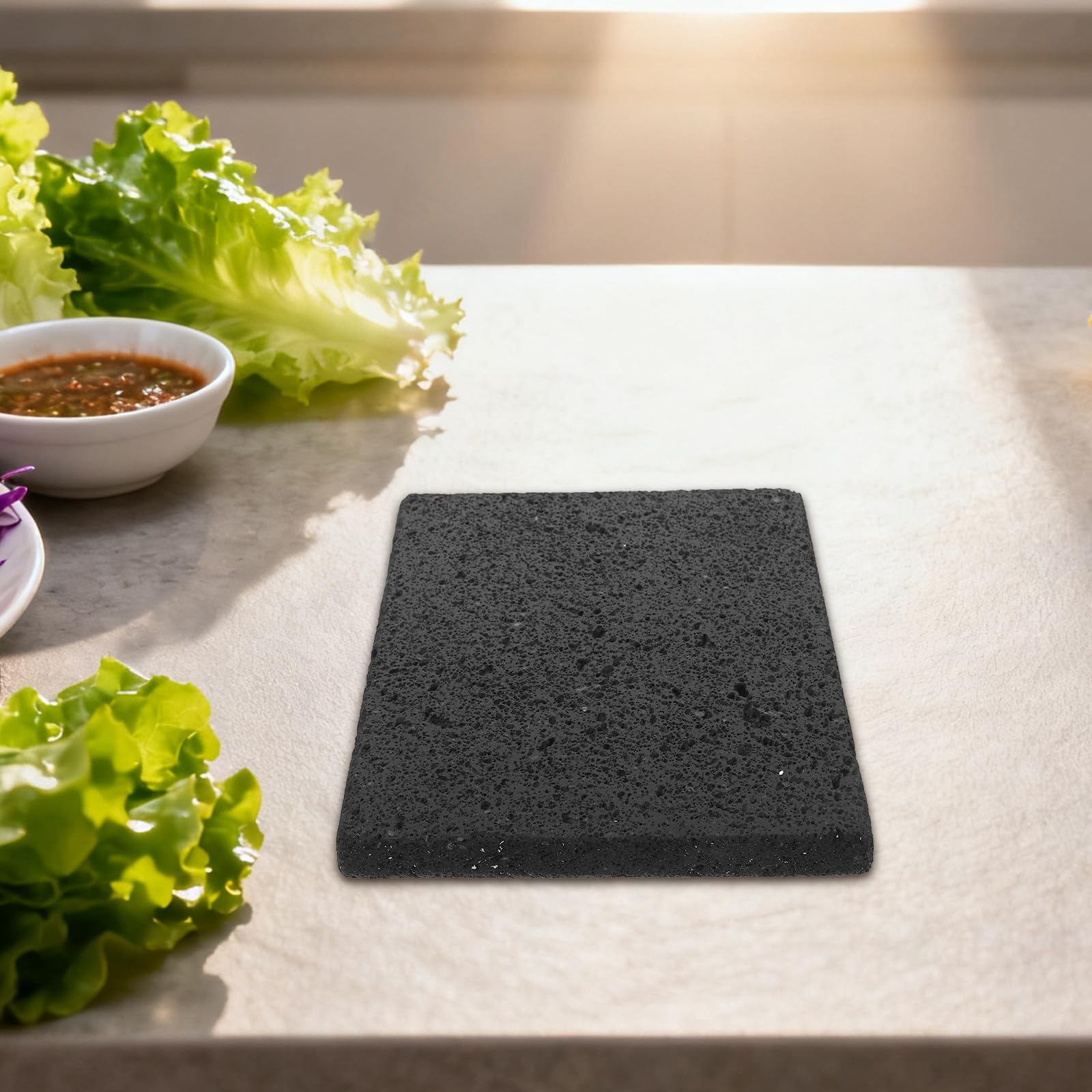 Zerodeko Piastra per Barbecue Coreana in Pietra Lavica Vulcanica Naturale | Famiglia e Uso All'aperto, Distribuzione Termica Uniforme, Gusto Autentico e Cottura Omogenea