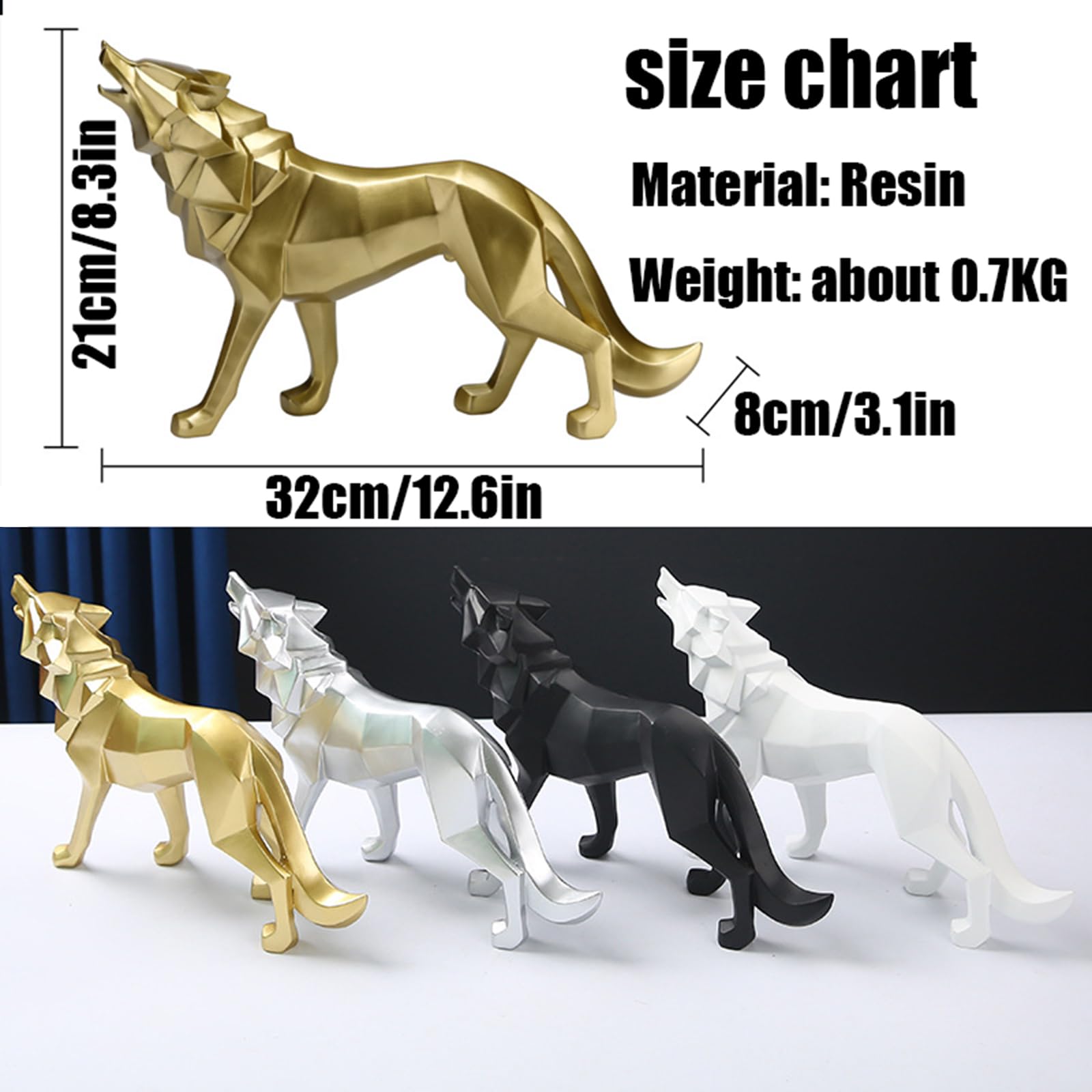 Escultura de Estatua de Lobo de Resina esculturas abstractas decoración del hogar estatuas de Animales decoración geométrica Moderna Figuras de Mesa de Mesa Adornos para gabinetes,Negro