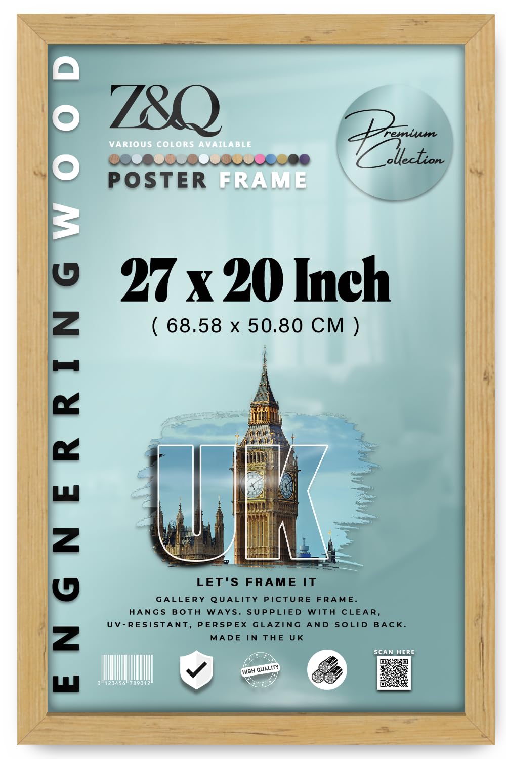 Z&Q - Art Gallery Wall Frame 27 x 20 Inch MDF Wood Finish Picture Frame | for Room Interior (68.58 x 50.80 CM) Great for Home Décor [ Pine ]