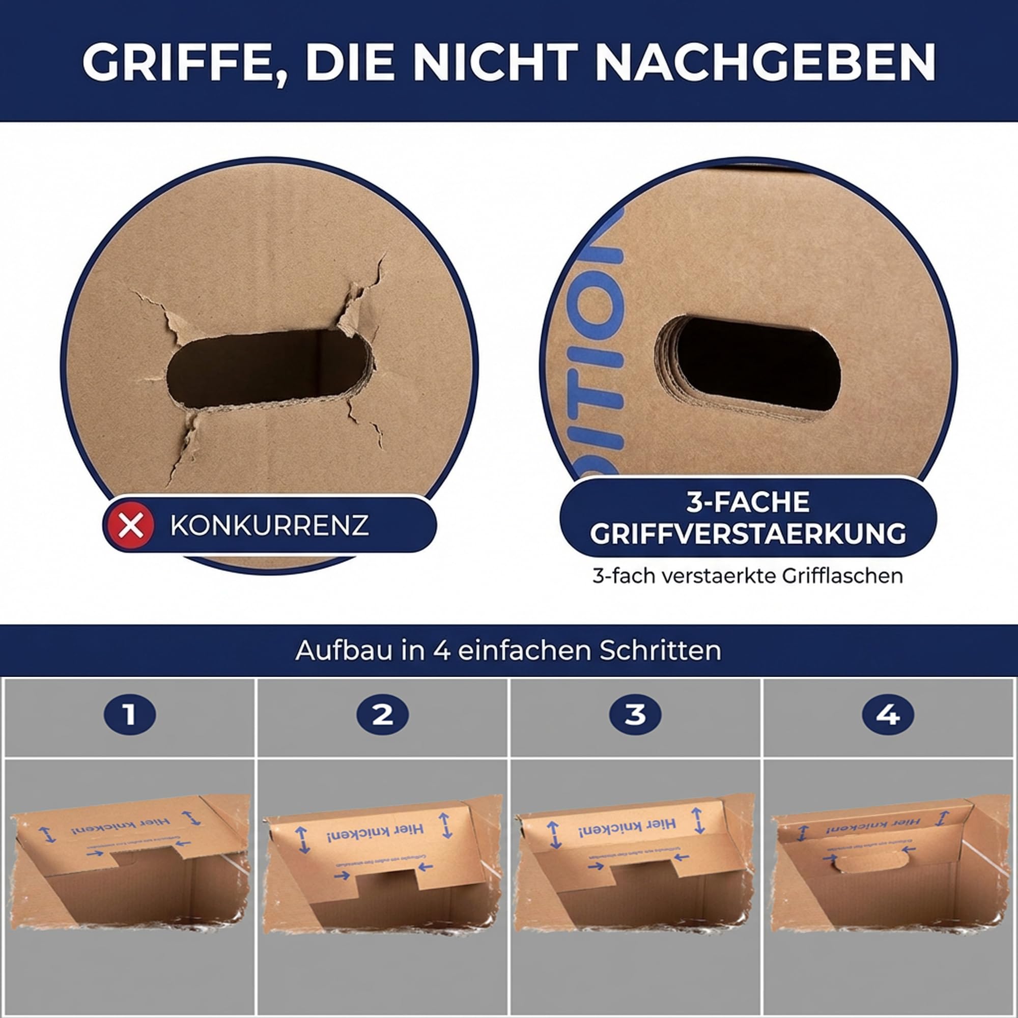 KK Verpackungen® Umzugskartons mit 50KG Tragkraft | 10 Stück, 2-wellige Mehrweg-Umzugskisten in extrastabiler Speditionsqualität