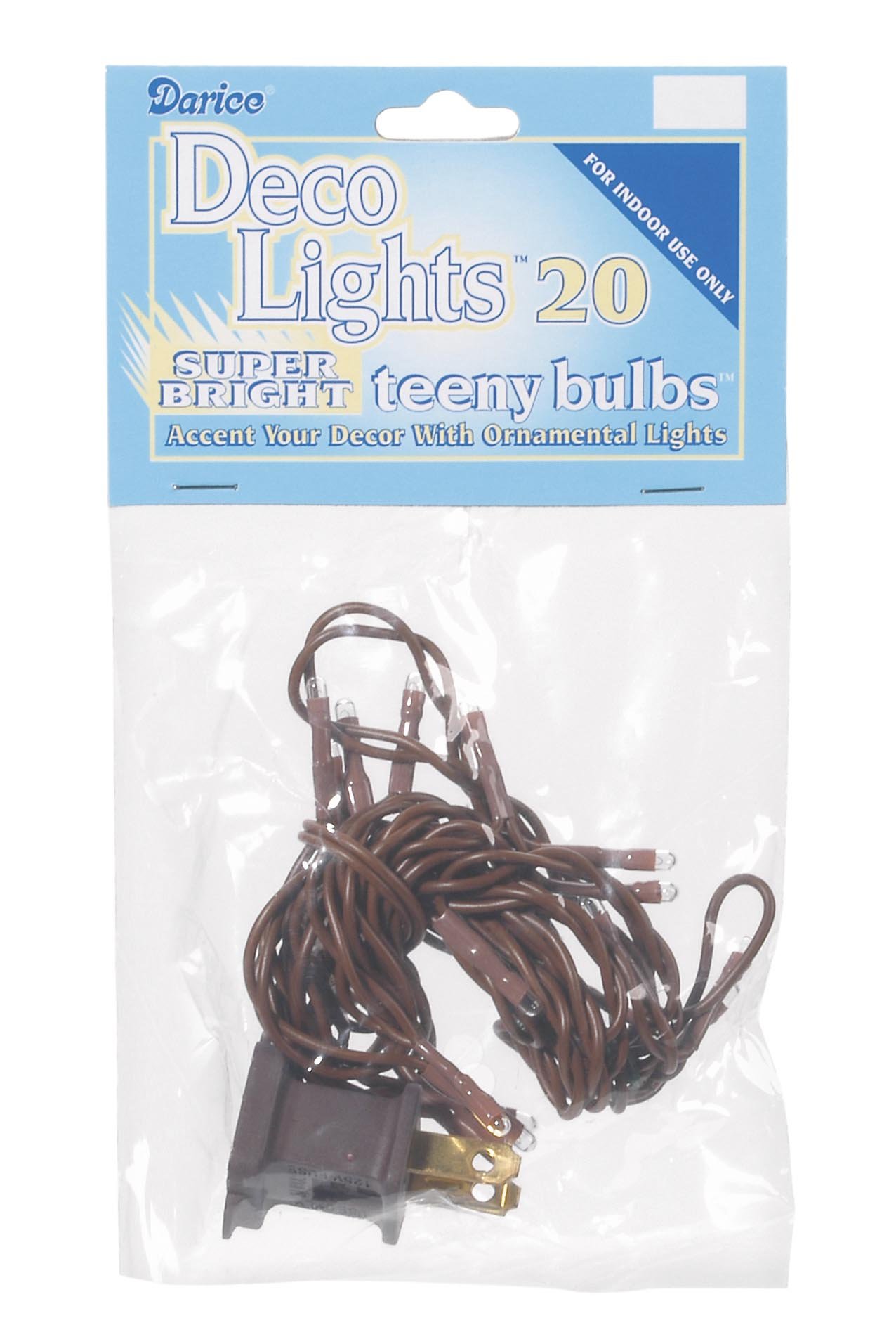 Darice LT60-5 Clear Teeny 20-Bulb Light Set with Brown Cord for Indoor Use Only