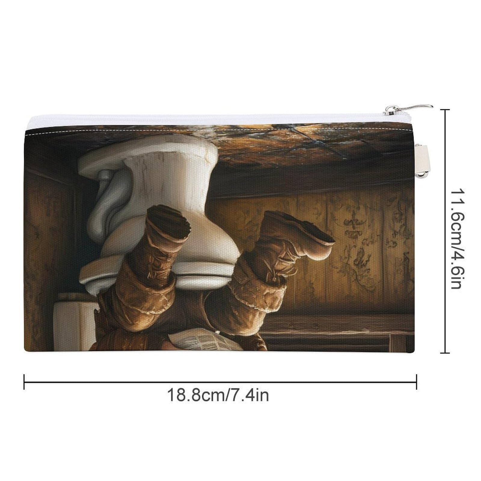 Dwarf Sitting in Toilet Reading Newspaper Coin Purse Canvas Change Pouch Portable Pocket Wallet Mini Storage Bag with Zippered Keychain