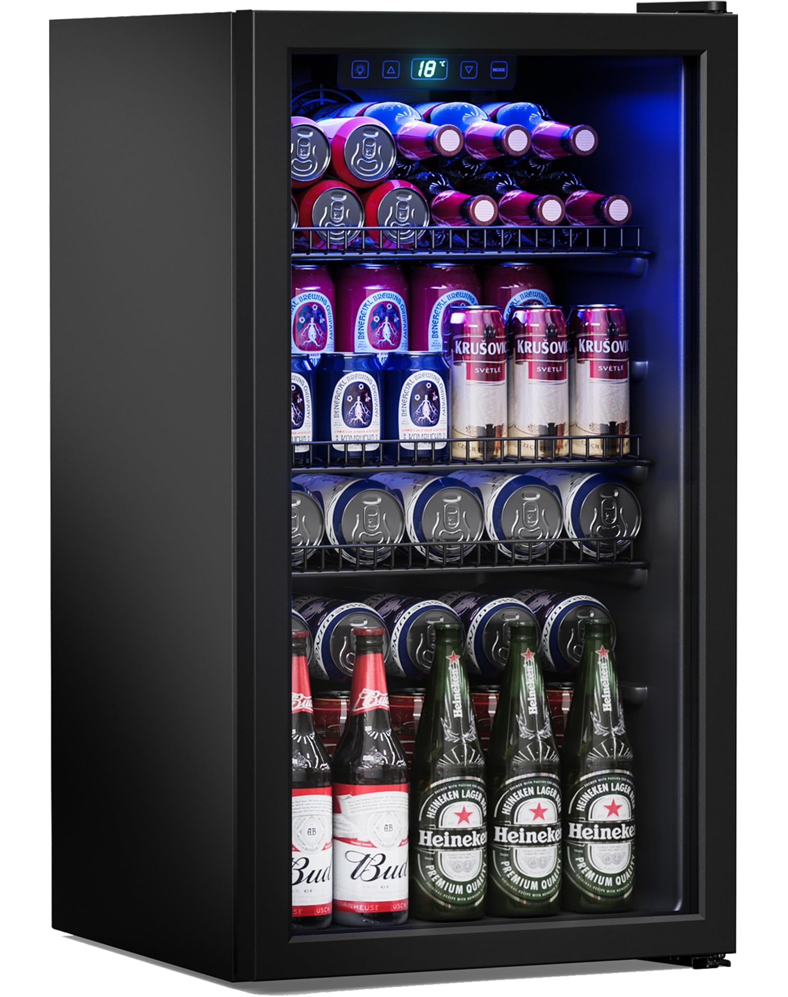Manastin Beverage Refrigerator Cooler-120 Cans Freestanding Mini Fridge Cooler with Glass Door, Adjustable Shelves & Digital Temperature Display for Soda, Wine or Beer (Black, 3.2 Cu.Ft)