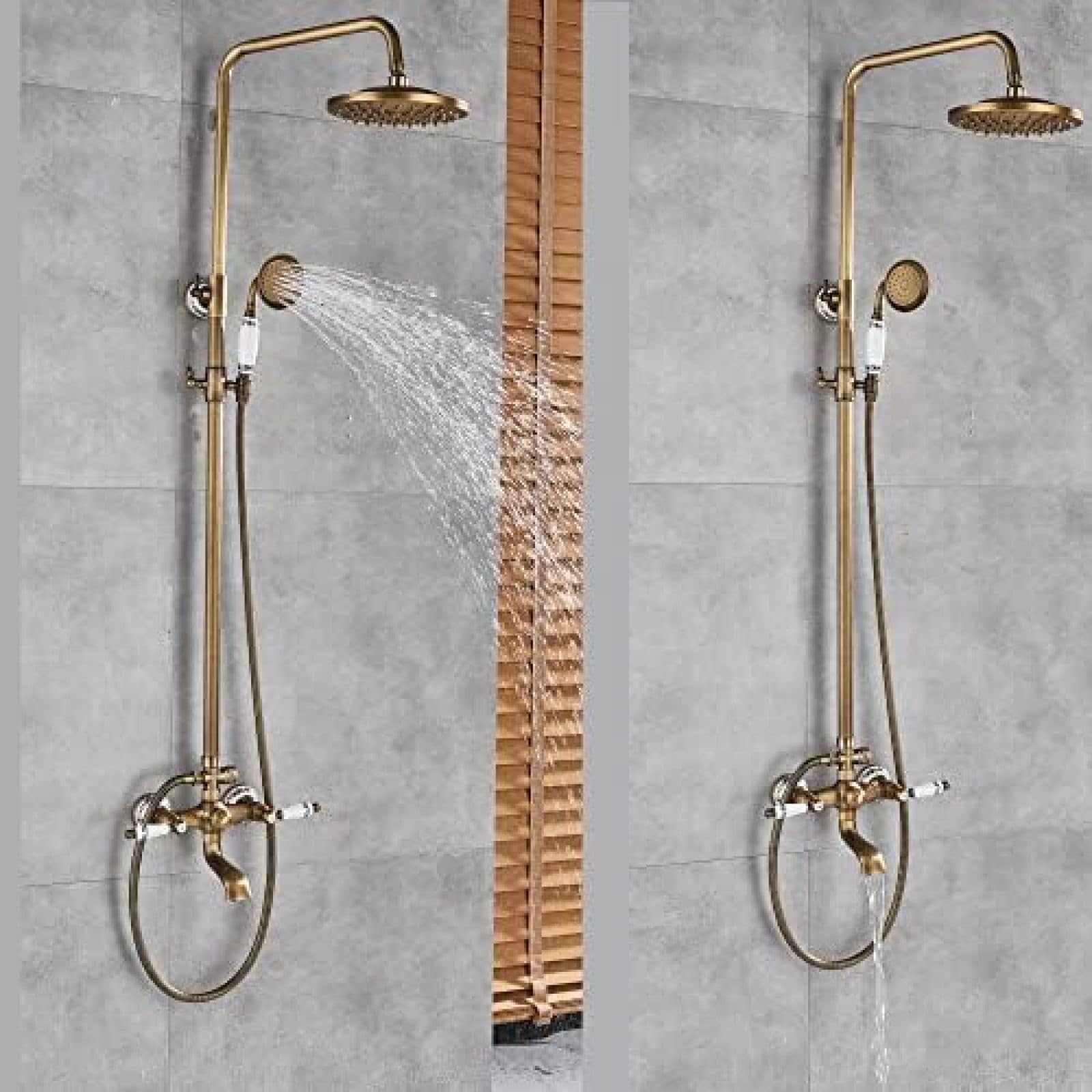 GLJTUO Wall Mounted Shower Faucet Set 8 Inch Rainfall Head Handheld Shower Bath Filler Hot and Cold Water Mixing Faucet-Antique Brass A,Antique Brass G,Antique Brass B
