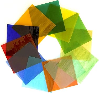 Stained Glass Sheets, 6 x 6 Inches, Set of 12, Cathedral Art Glass for Suncatchers, Crafts, DIY Decor Mix Color 4,Clear Glass
