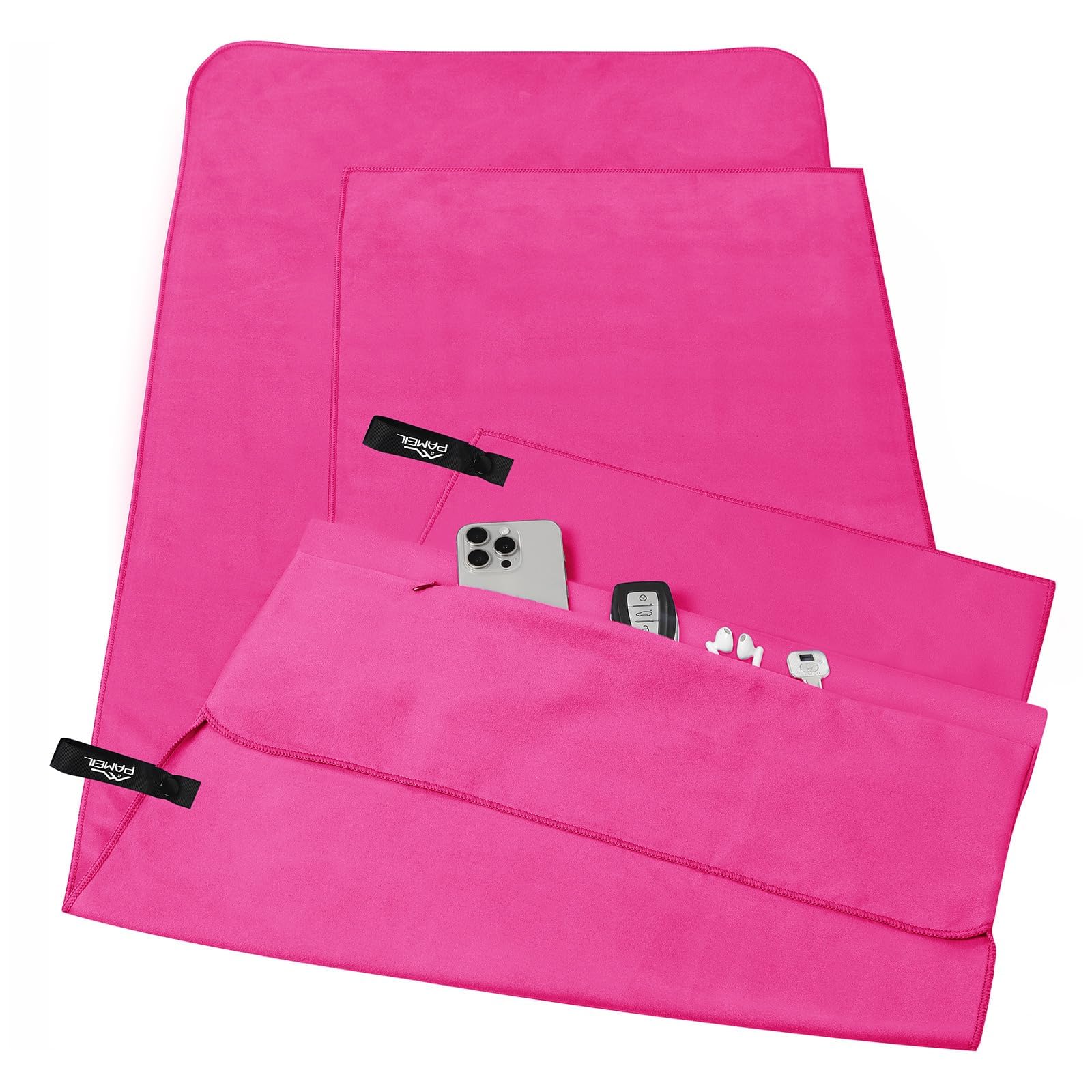 Pameil Mikrofaser Handtuch 2er Set mit Reißverschluss Tasche, Fitness Handtuch (120x50 Handtuch groß+80x40 cm Kleine Handtücher) Ultra-Saugfähig & Kompakt als Strandtuch, Reisehandtuch, Sporthandtuch