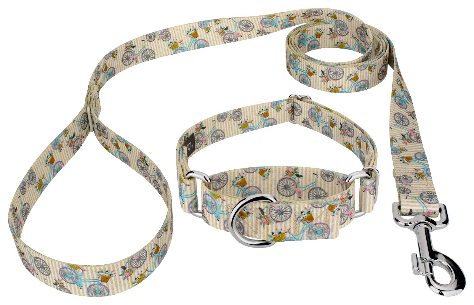 Country Brook Petz - Vintage Bicycles Martingale Dog Collar and Leash Limited Edition - Summer Breeze Collection Featuring Sunny Designs (5/8 Inch, Small)
