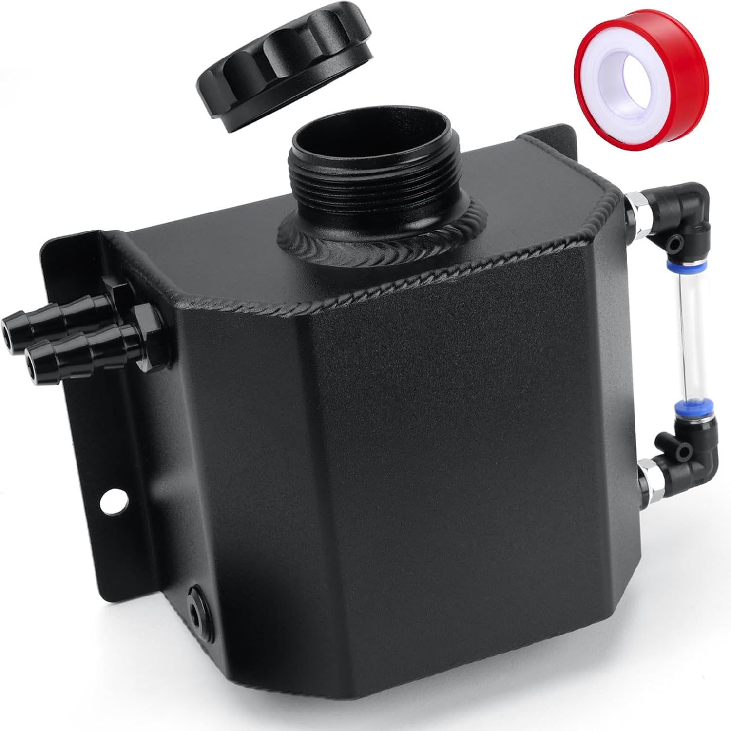 Coolant Overflow Tank,Universal 1L Radiator Overflow Tank with Teflon Tape,Aluminum Reservoir