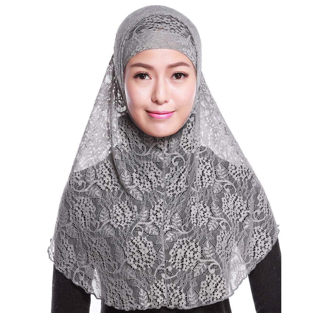 JDYaoYing Womens Muslim Turban Lace Long Hijab Scarf Solid Color Head Wrap Scarfs