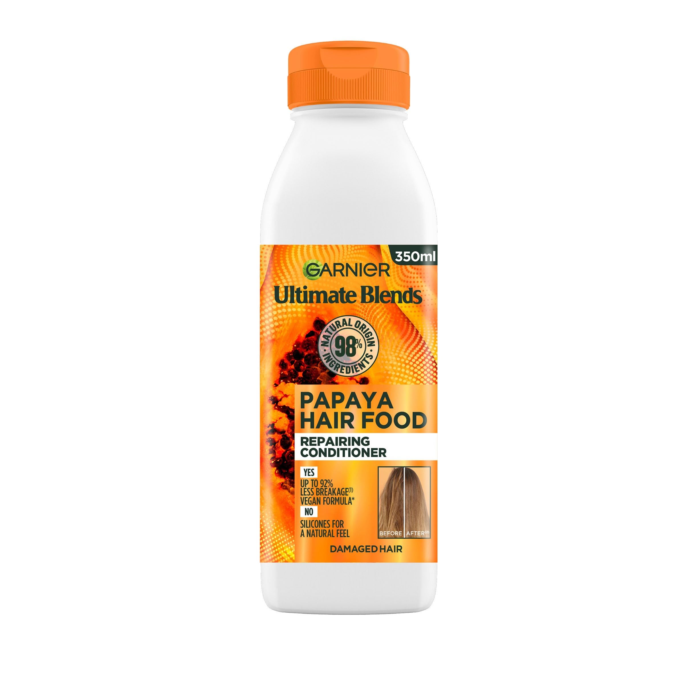 Garnier Ultimate Blends Conditioner For Damaged Hair | Papaya Hair Food Conditioner by Garnier Ultimate Blends | 98 Percent Natural Origin Ingredients | 350 ml Pack of 6