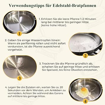 Terlulu Dreilagige Edelstahl-Bratpfannen-Set 20/26/30 cm – Edelstahlpfanne unbeschichtet & Induktionspfanne PTFE/PFAS/PFOA-frei Für Alle Herdarten Schnellwärmend Backofenfest & Spülmaschinenfest