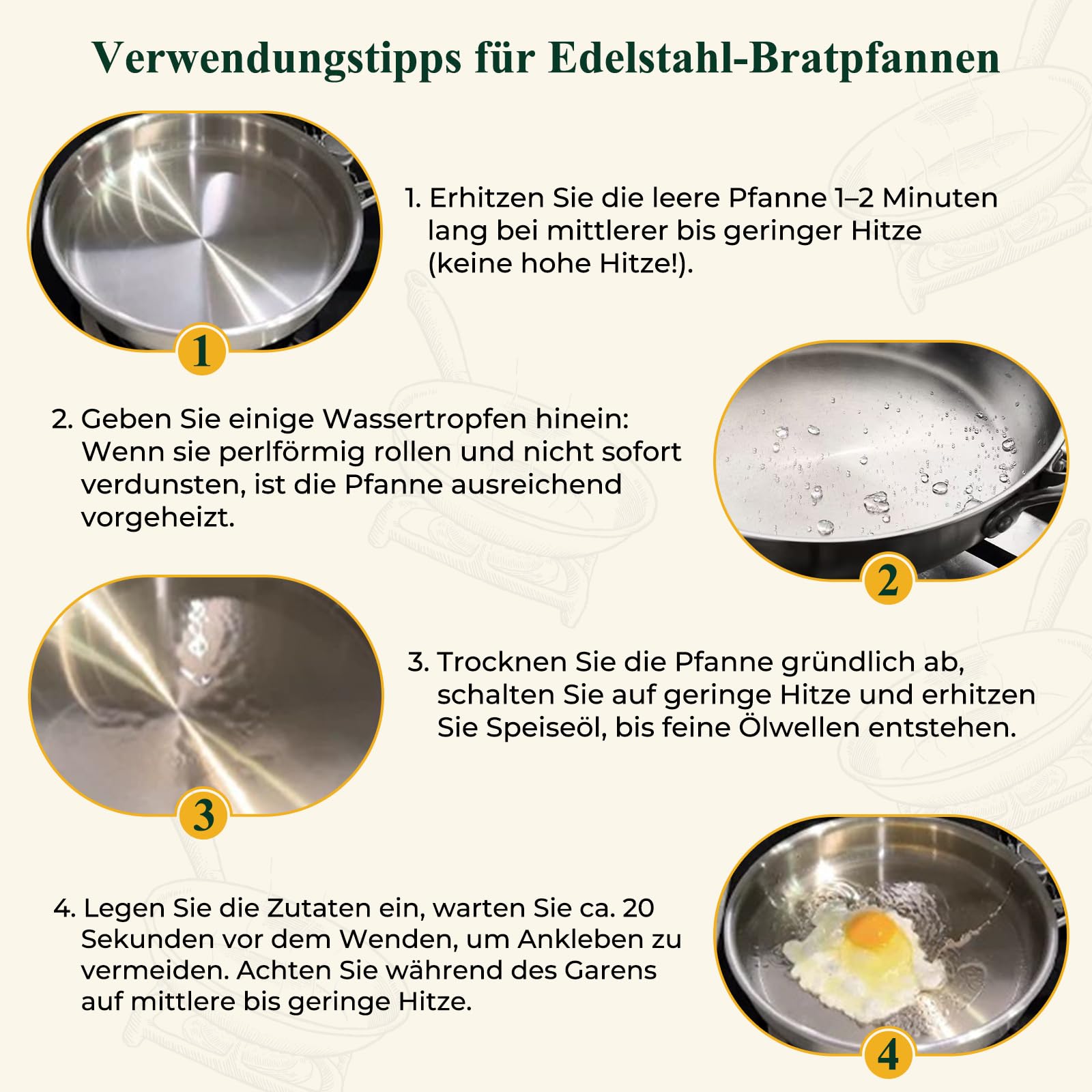 Terlulu Set di 3 padelle in acciaio inox 20/26/30 cm – Padella in acciaio inox non rivestita e padella a induzione, senza PTFE/PFAS/PFOA, per tutti i piani cottura, riscaldamento rapido, lavabile in