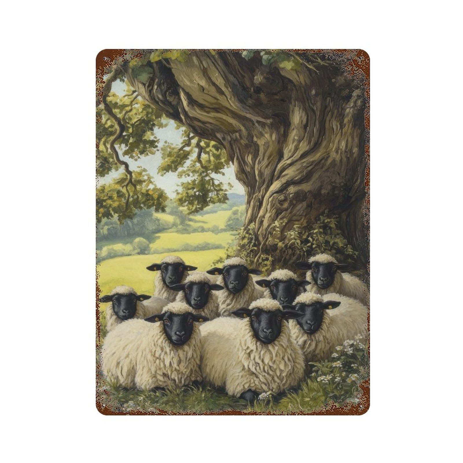 Suffolk Sheep Cottagecore Decor Dark Academia Enchanted Farm Animal Illustration Vintage Nature Rustic Aesthetic Wall Decor Art Metal Tin Poster Modern Home Decor Art Home Bar Shop Decorations Vintag