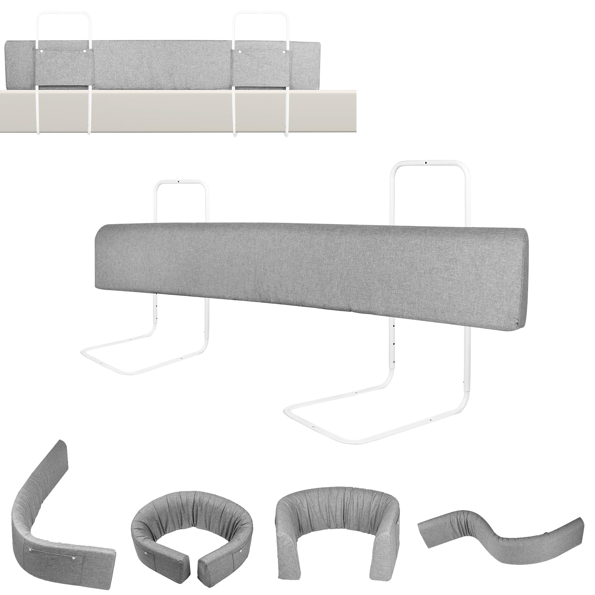 SUBTLETY Barrera para cama infantil, 100 cm, 5 agujeros, altura ajustable, protección para los bordes de la cama familiar y cuna (gris)